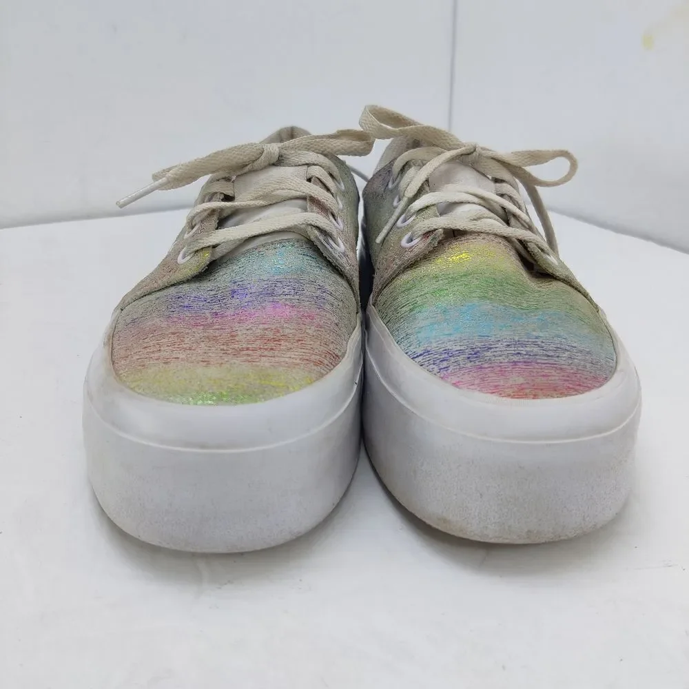 DC Platform Leather Sneaker Skate Shoe Iridescent Rainbow White Sz 8 Women Trase